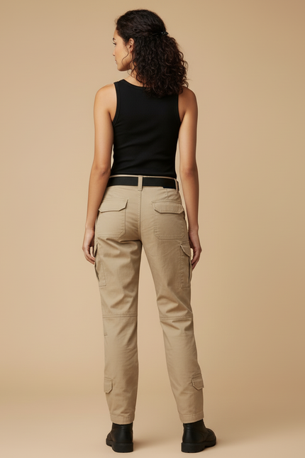 Pantalon Cargo Beige Multipoches Tactique Coton Femme - Toile - vue 2