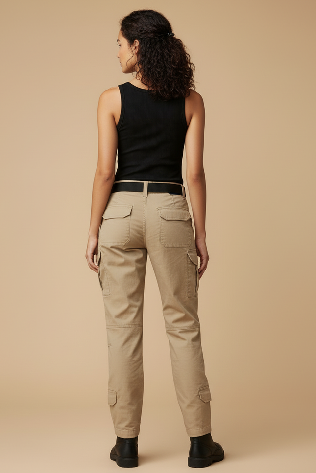Pantalon Cargo Beige Multipoches Tactique Coton Femme - Toile - vue 2