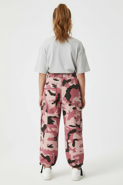 Pantalon Cargo Rose Camouflage Ample Fille - Toile - vue 2