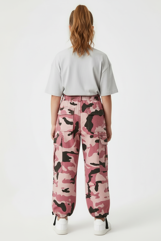 Pantalon Cargo Rose Camouflage Ample Fille - Toile - vue 2