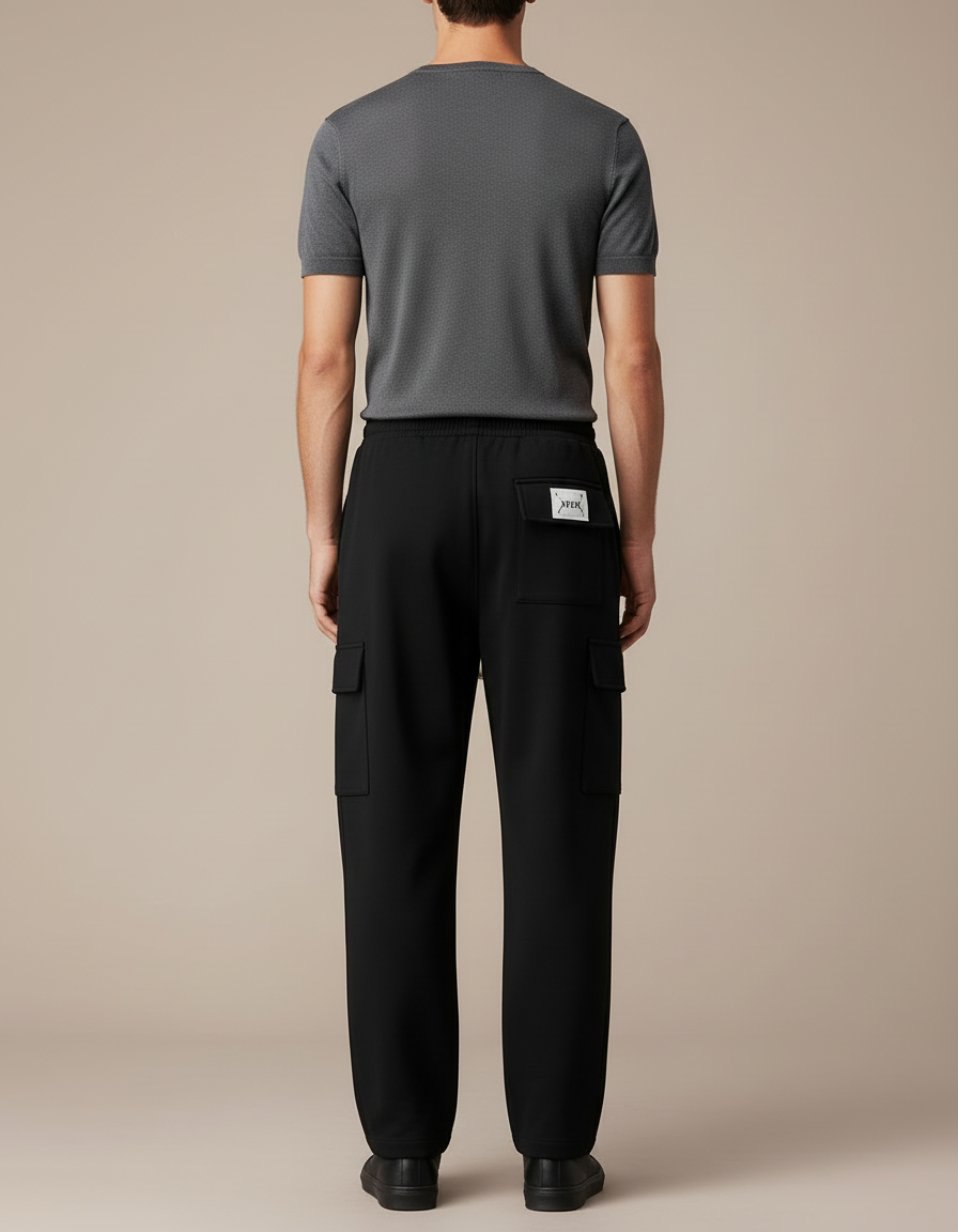 Pantalon Cargo Noir Ample Coton Décontracté Homme - Molleton - vue 2