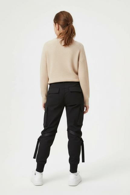 Pantalon Cargo Noir Décontracté Sangles Fille Urbain - Toile - vue 2