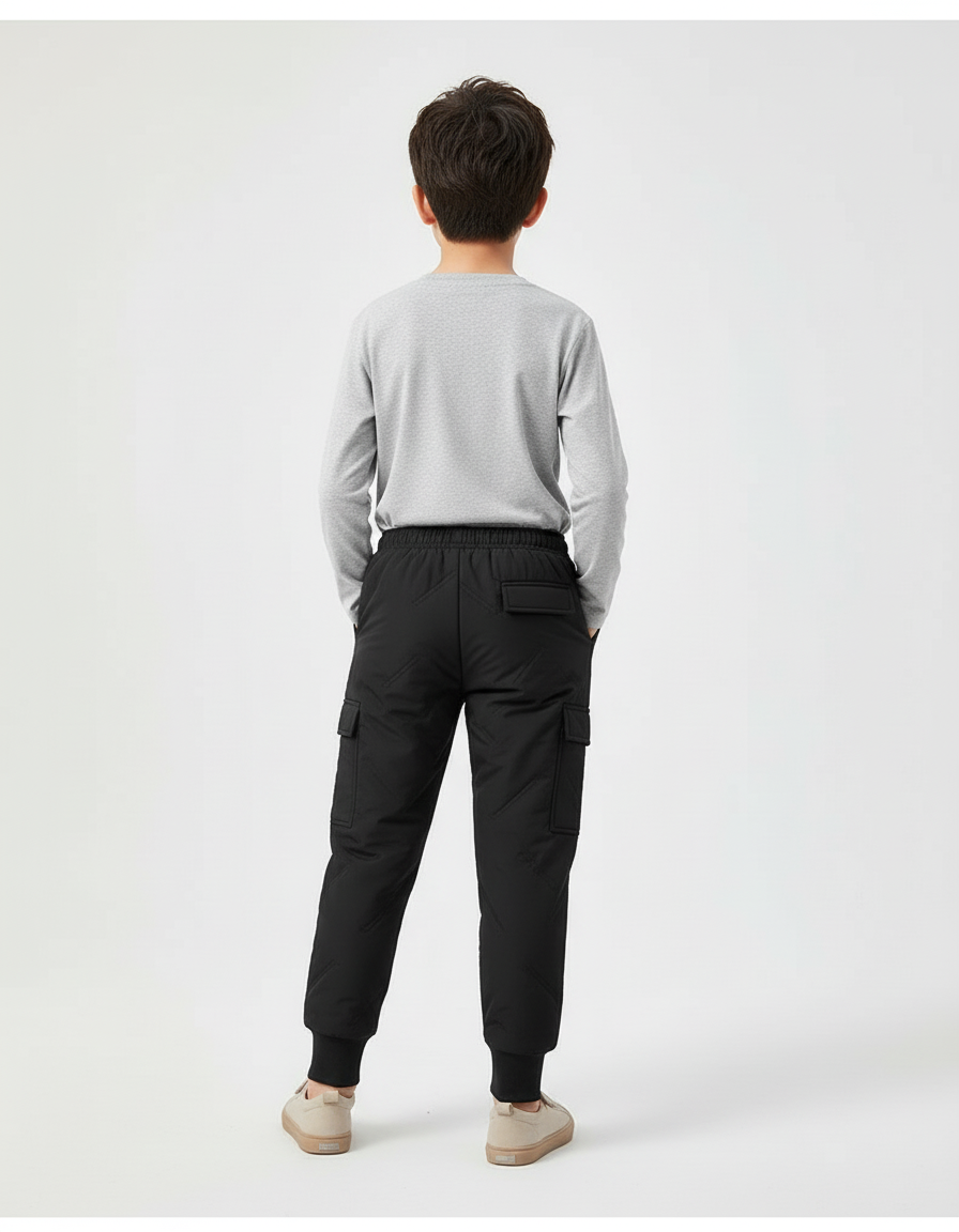 Pantalon Cargo Noir Matelassé Imperméable Enfant - Polyester - vue 2
