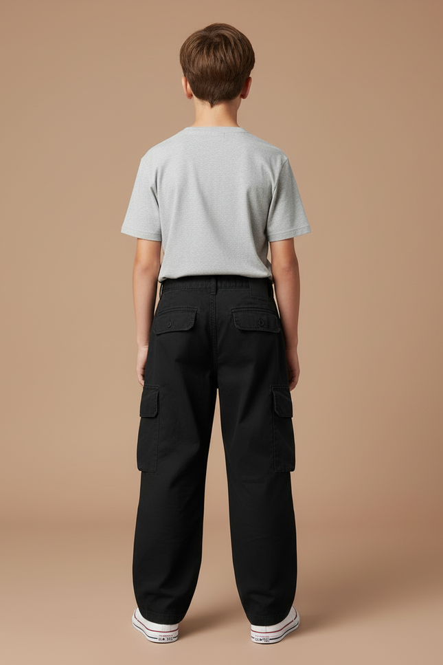 Pantalon Cargo Noir Ample Coton Garçon - Toile - vue 2