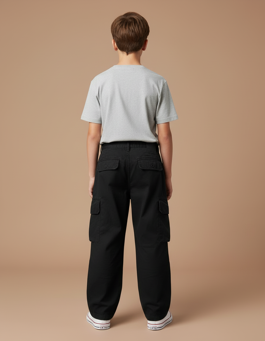 Pantalon Cargo Noir Ample Coton Garçon - Toile - vue 2
