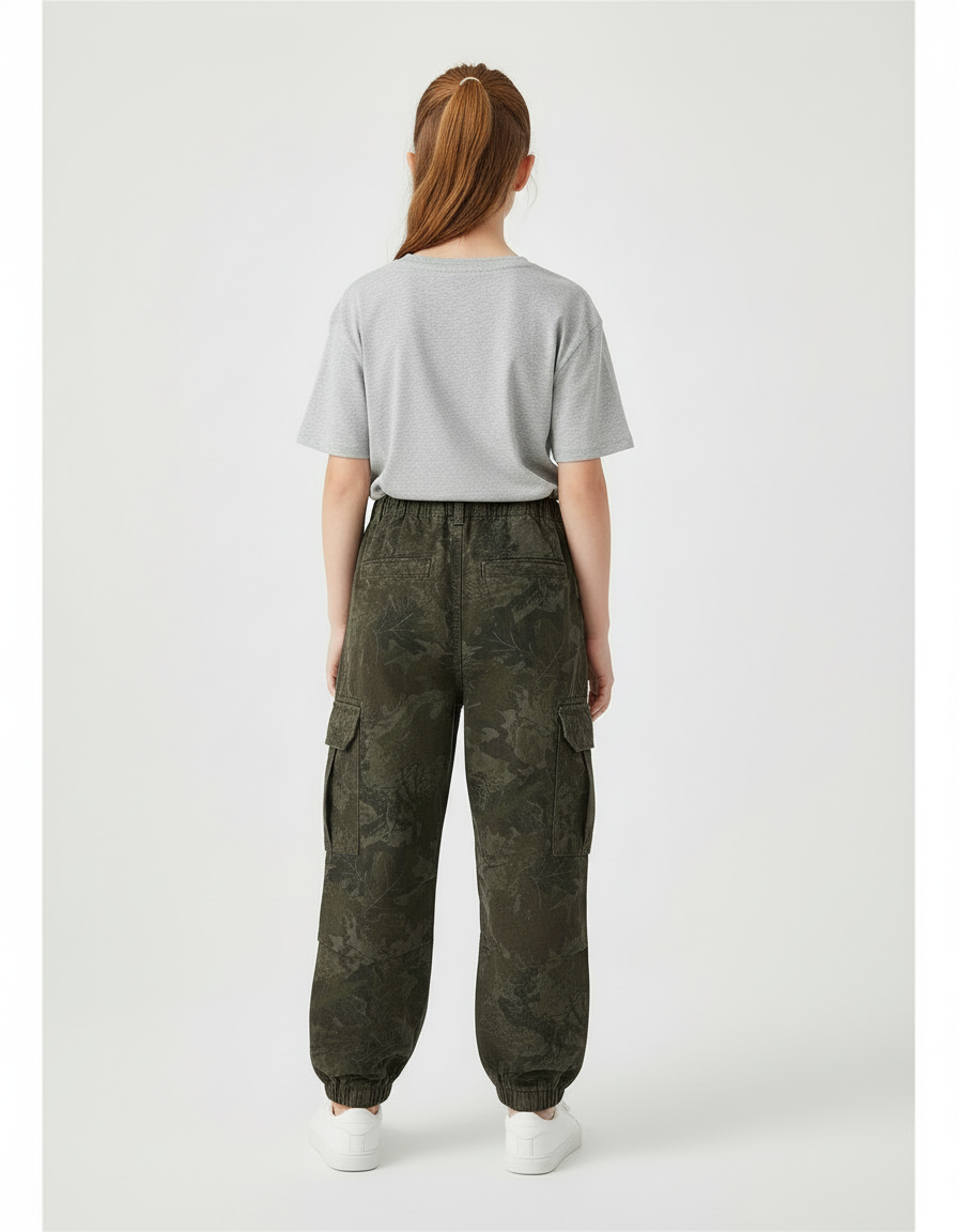 Pantalon Cargo Camouflage Vert, Ample, Enfant - Coton - vue 2
