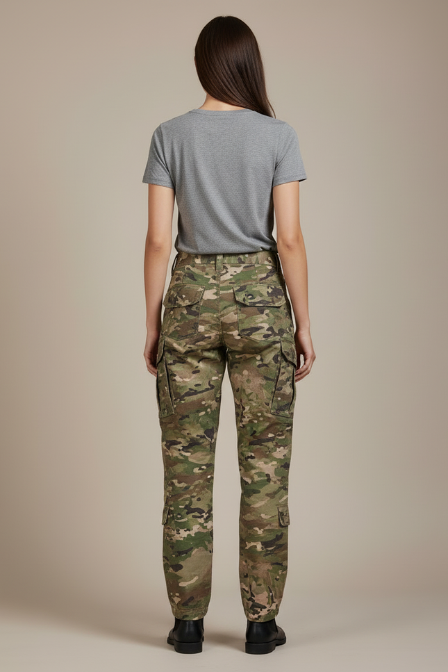 Pantalon Cargo Camouflage Militaire Multipoches Femme - Multicolore Toile - vue 2