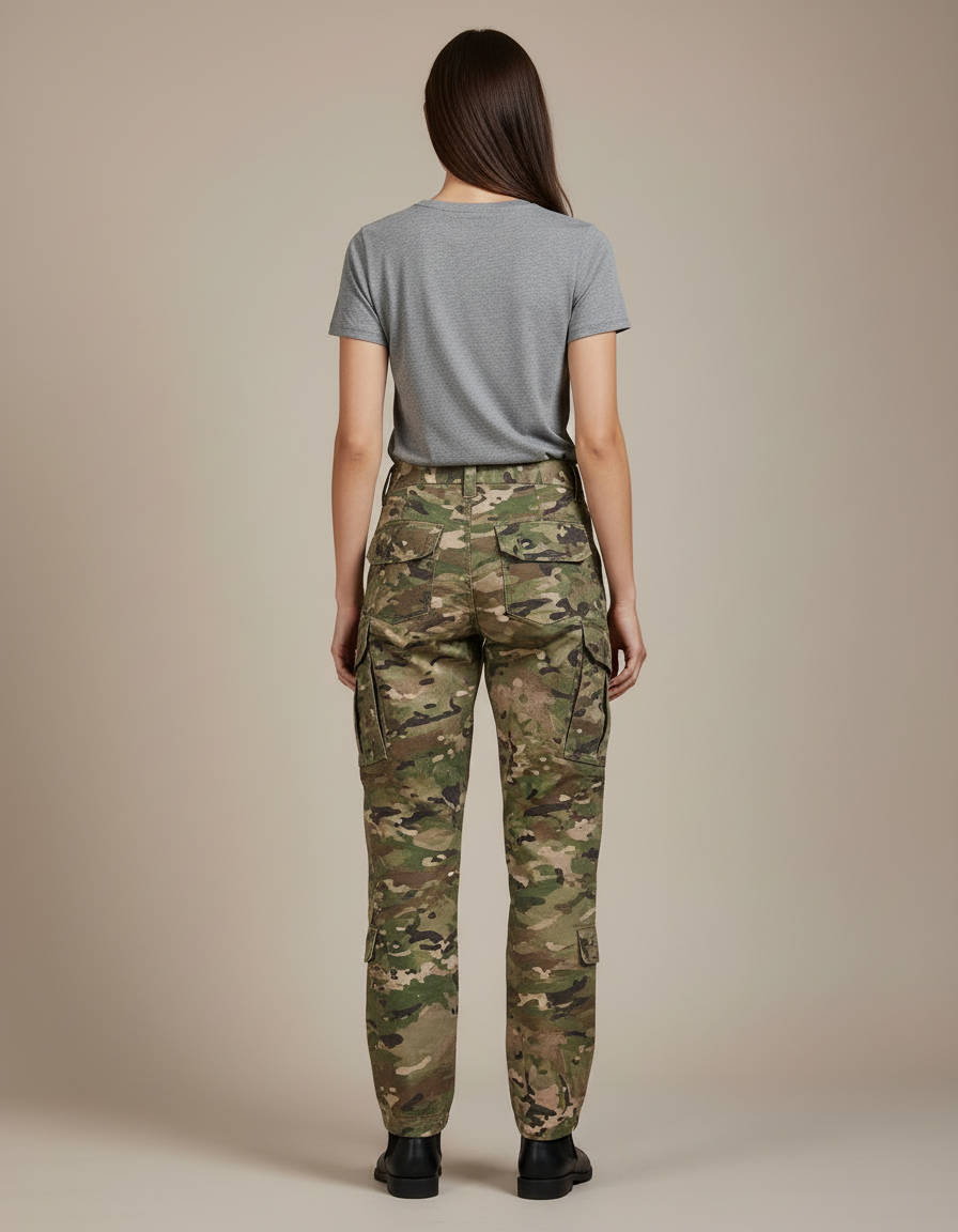 Pantalon Cargo Camouflage Militaire Multipoches Femme - Multicolore Toile - vue 2