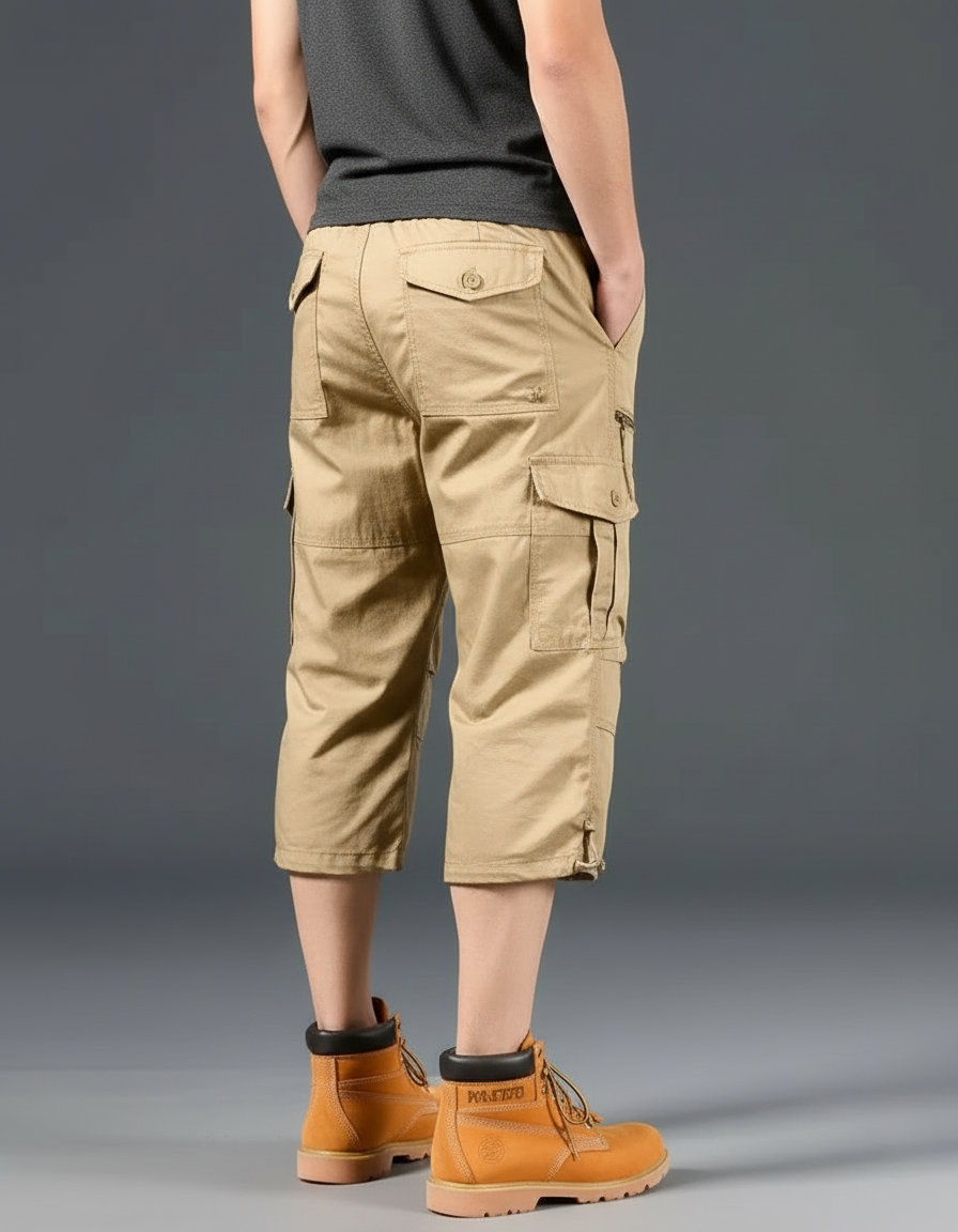 Pantalon Cargo Beige Court Multipoches Décontracté Homme - Toile - vue 2