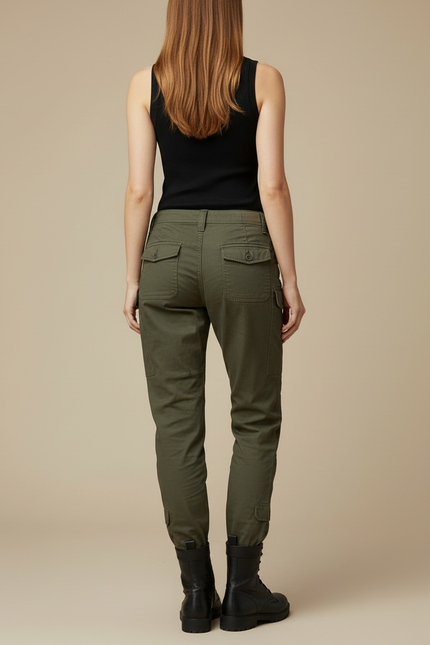 Pantalon Cargo Kaki Femme Multipoches Coupe Fuselée - Toile - vue 2