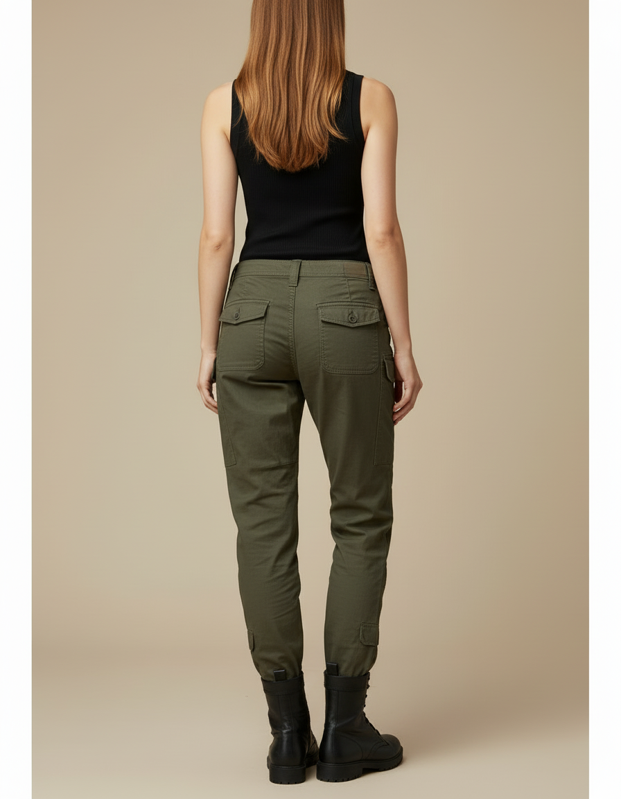 Pantalon Cargo Kaki Femme Multipoches Coupe Fuselée - Toile - vue 2