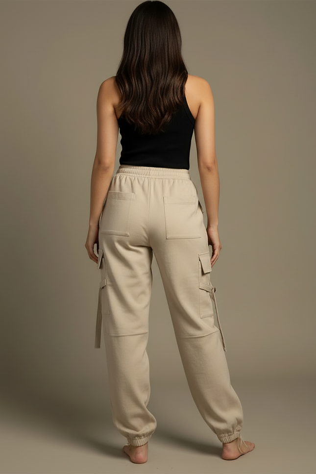 Pantalon Cargo Beige Décontracté Multipoches Cordon Femme - Molleton - vue 2