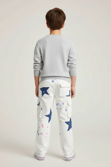 Pantalon Cargo Blanc Imprimé Coloré Étoiles Garçon Décontracté - Multicolore - vue 2
