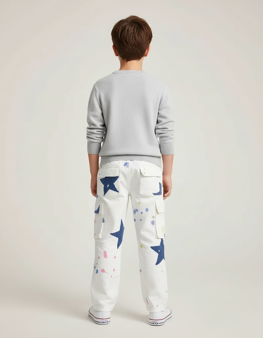 Pantalon Cargo Blanc Imprimé Coloré Étoiles Garçon Décontracté - Multicolore - vue 2