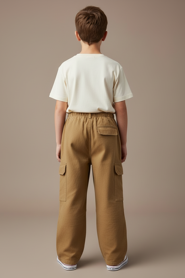 Pantalon Cargo Marron Ample Coton Multipoches Garçon - Toile - vue 2
