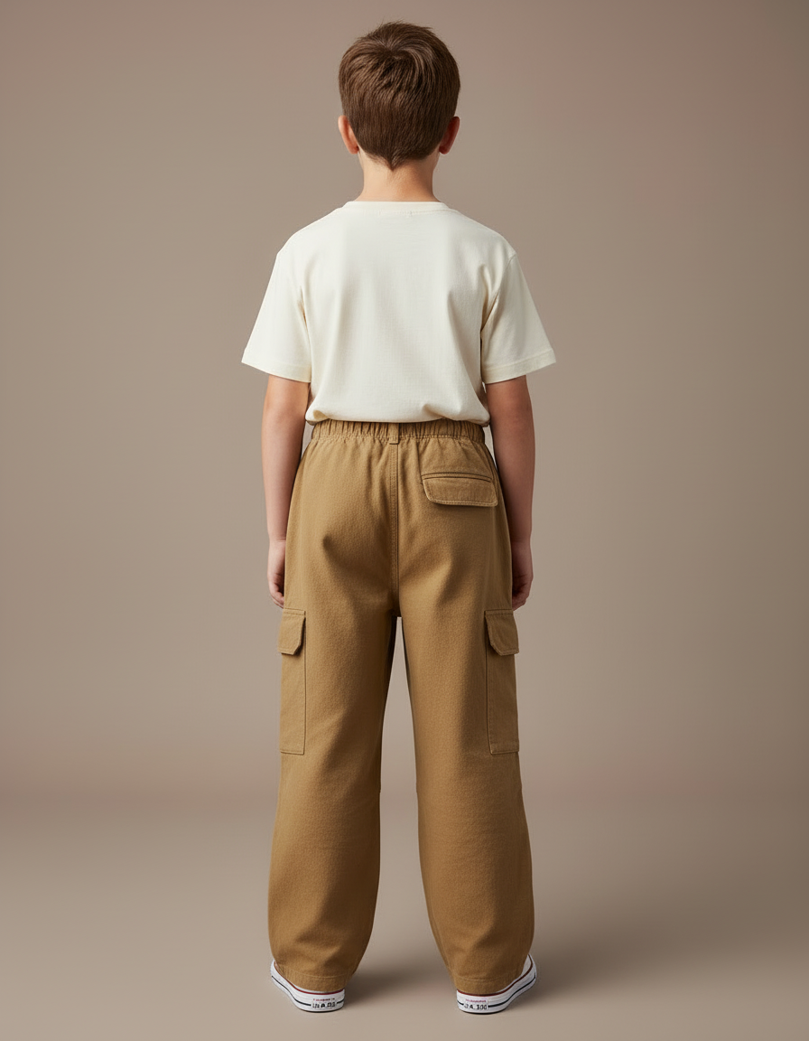 Pantalon Cargo Marron Ample Coton Multipoches Garçon - Toile - vue 2