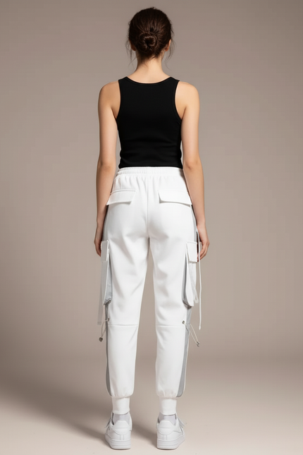 Pantalon Cargo Blanc Ample Streetwear Jogger Femme - Molleton - vue 2