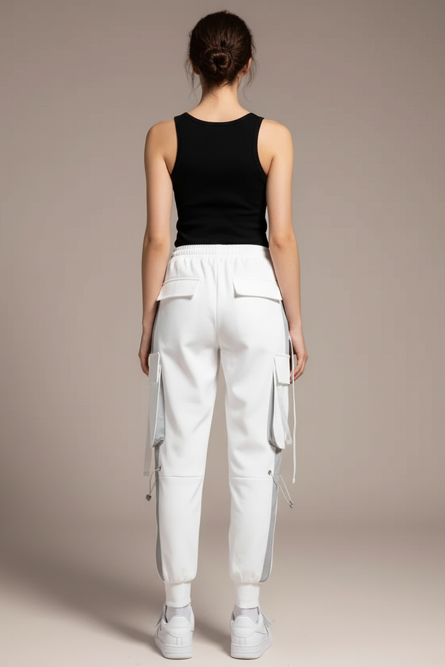 Pantalon Cargo Blanc Ample Streetwear Jogger Femme - Molleton - vue 2
