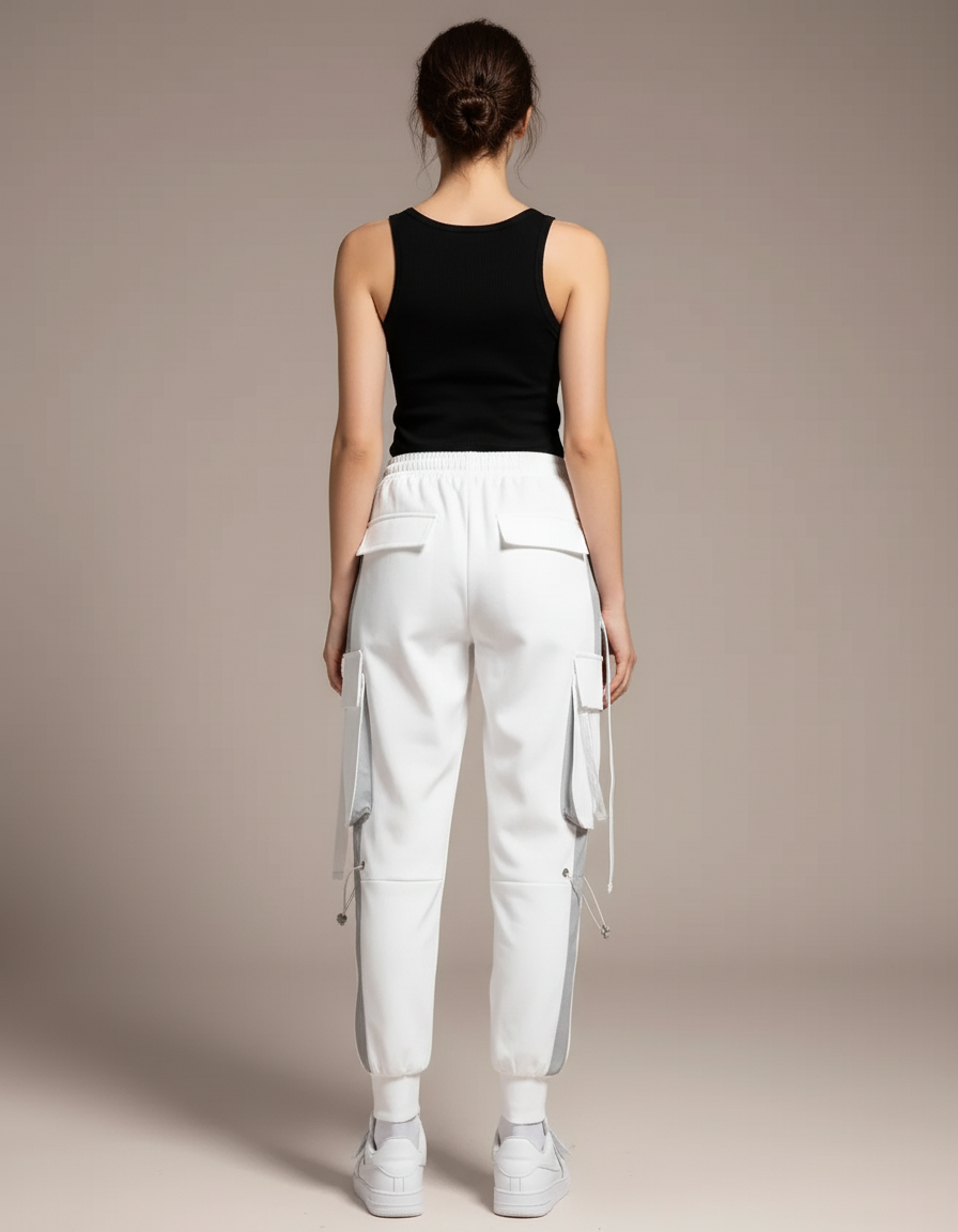 Pantalon Cargo Blanc Ample Streetwear Jogger Femme - Molleton - vue 2