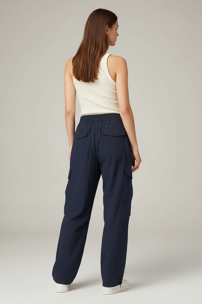 Pantalon Cargo Fluide Bleu Marine Légère Femme - Polyester - vue 2