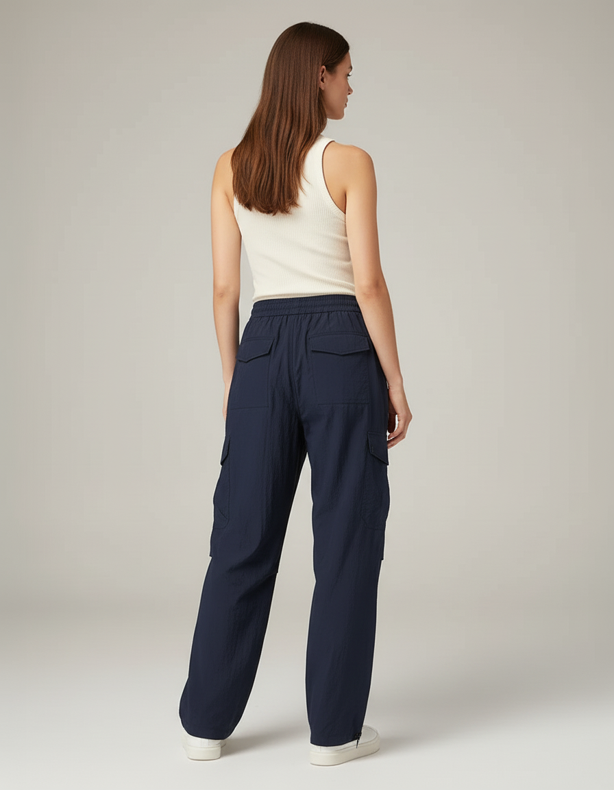 Pantalon Cargo Fluide Bleu Marine Légère Femme - Polyester - vue 2