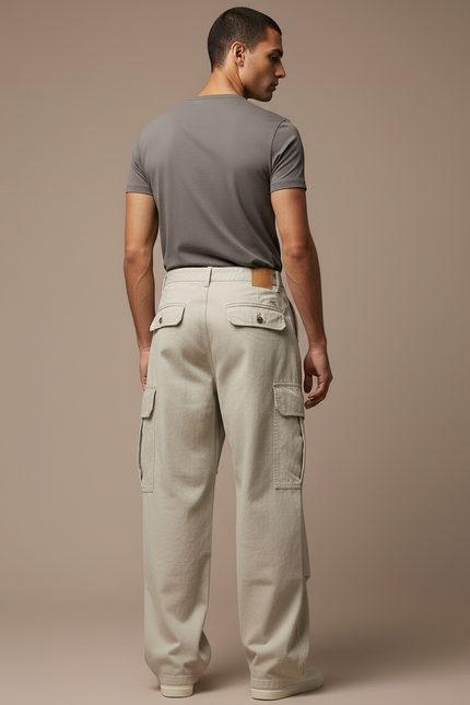Pantalon Cargo Beige Ample Décontracté Homme - Toile - vue 2