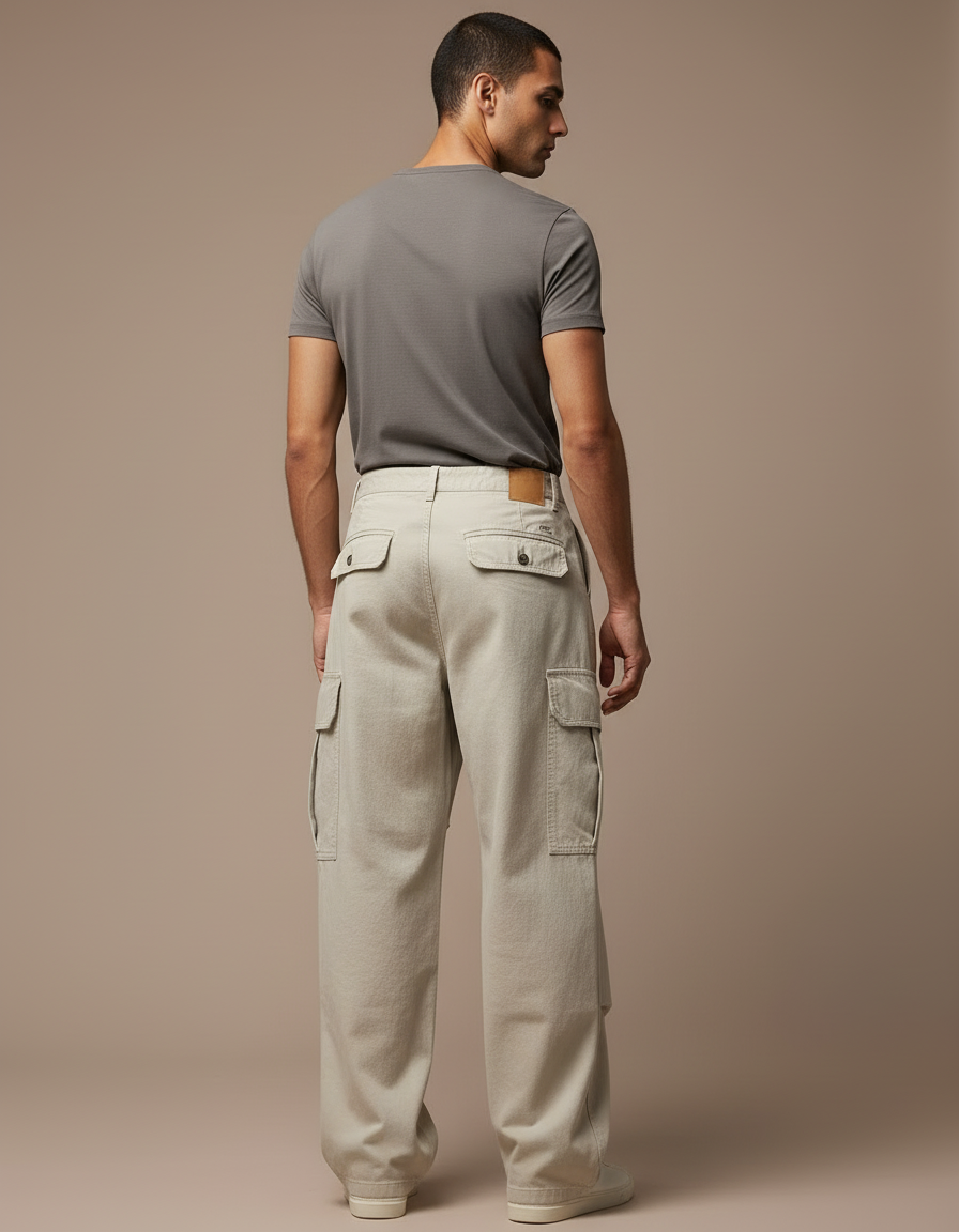Pantalon Cargo Beige Ample Décontracté Homme - Toile - vue 2