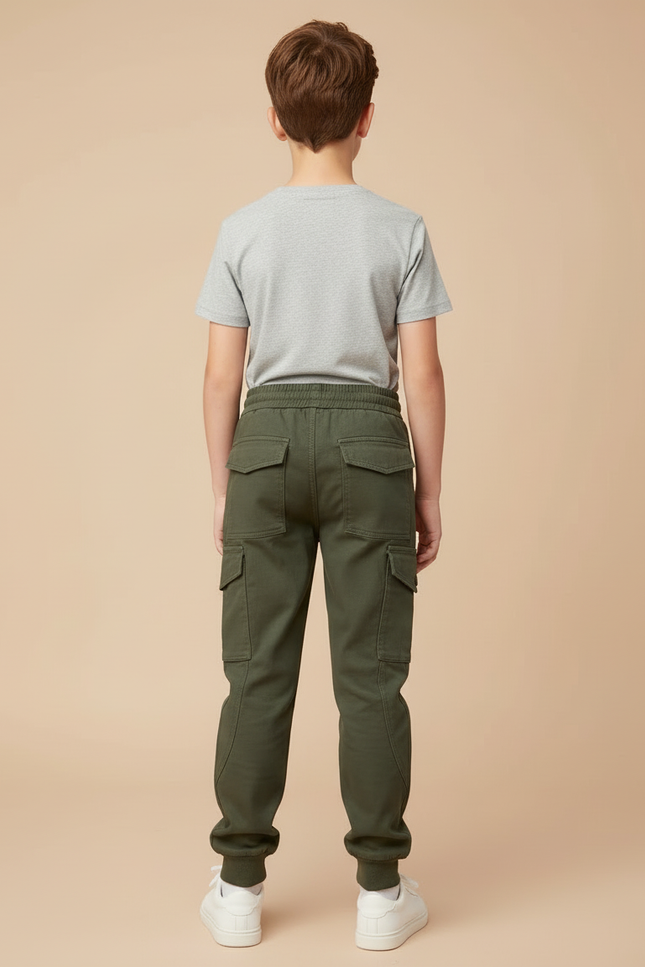 Pantalon Cargo Vert Kaki Coton Multipoches Enfant - vue 2