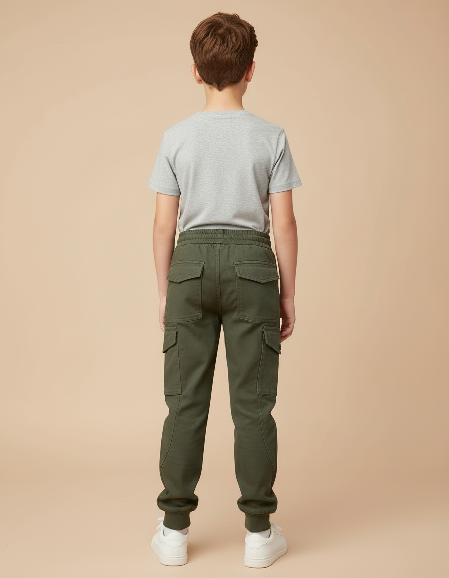 Pantalon Cargo Vert Kaki Coton Multipoches Enfant - vue 2