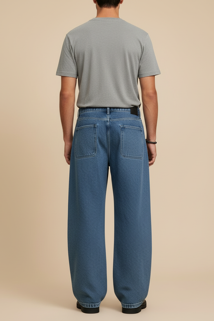 Pantalon Cargo Bleu Délavé Ample Multipoches Homme - Jean - vue 2