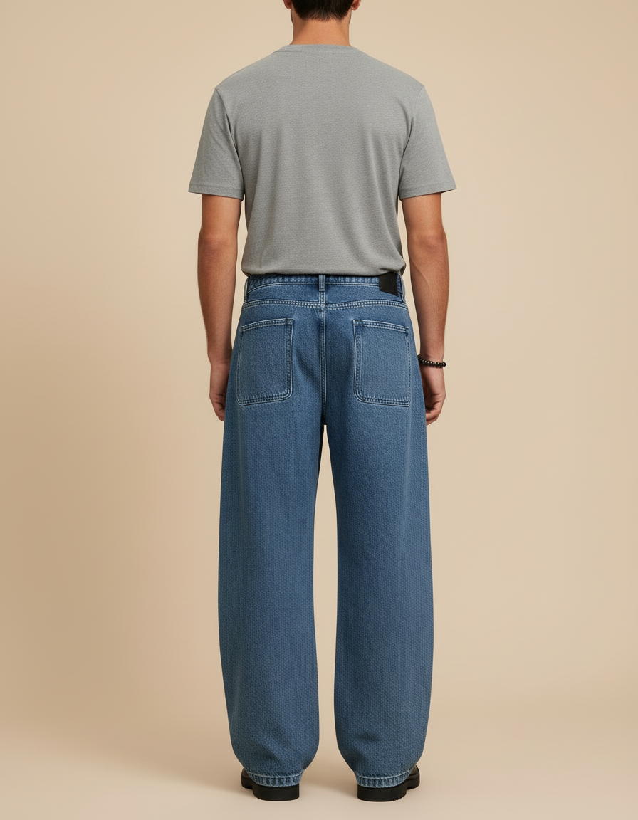 Pantalon Cargo Bleu Délavé Ample Multipoches Homme - Jean - vue 2