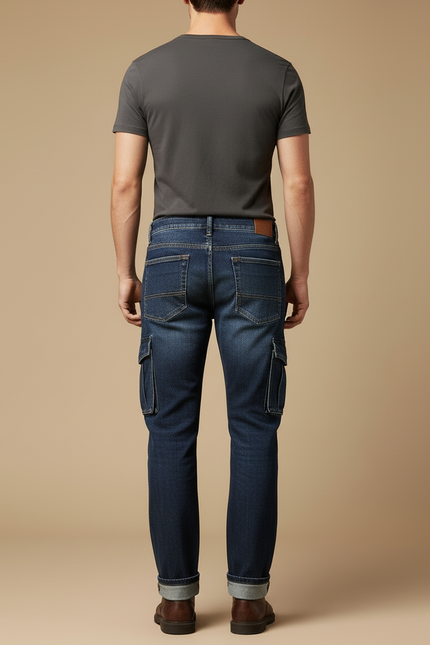 Pantalon Cargo Bleu Denim Multipoches Homme - Jean - vue 2