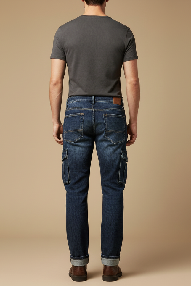 Pantalon Cargo Bleu Denim Multipoches Homme - Jean - vue 2
