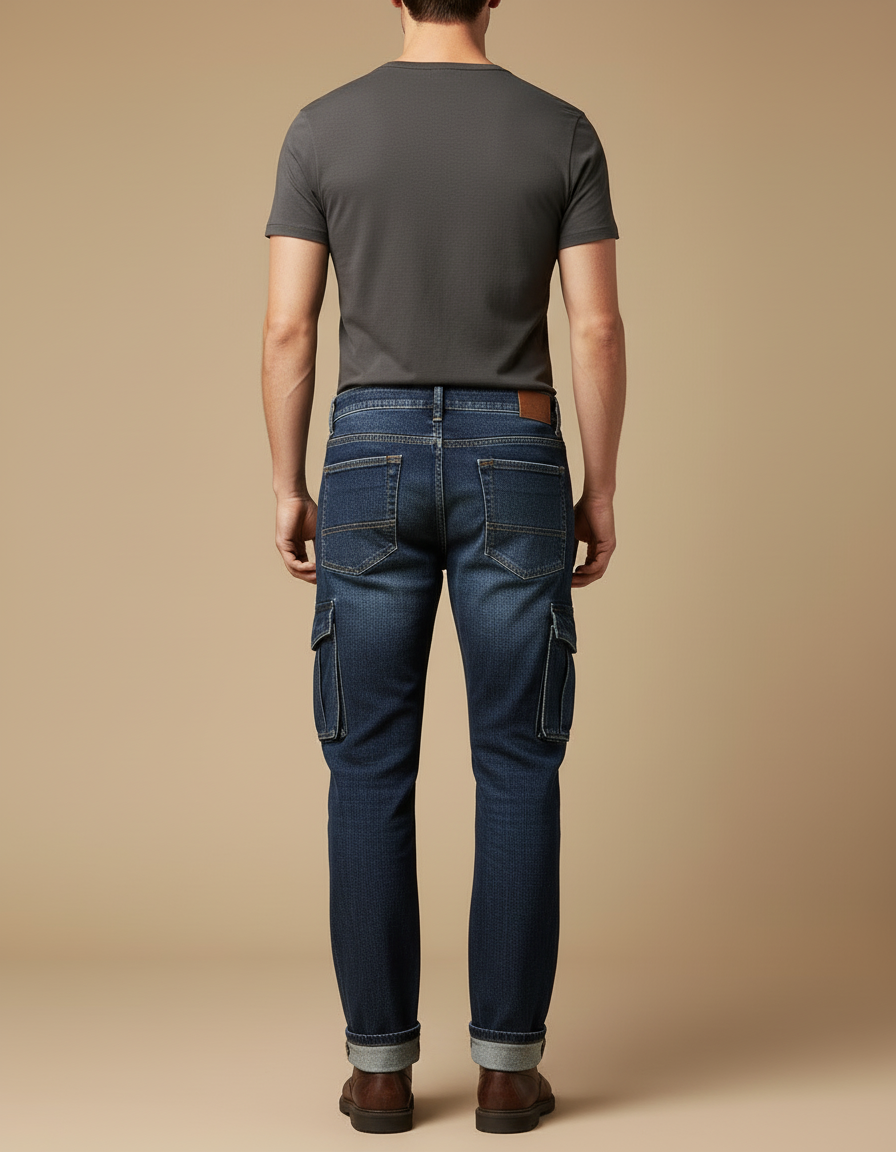 Pantalon Cargo Bleu Denim Multipoches Homme - Jean - vue 2