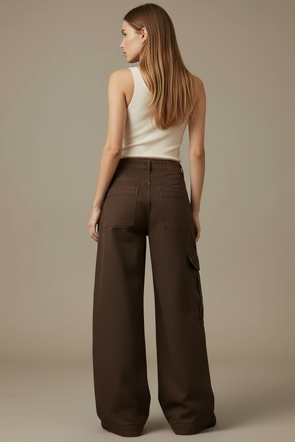 Pantalon Cargo Marron Ample Femme Y2K - Toile - vue 2