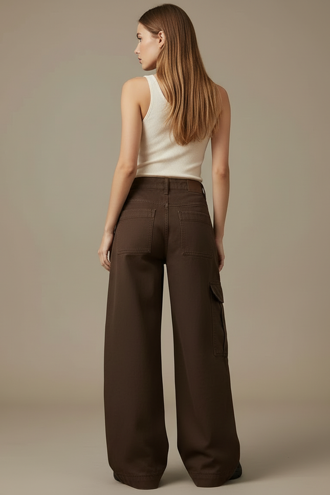 Pantalon Cargo Marron Ample Femme Y2K - Toile - vue 2