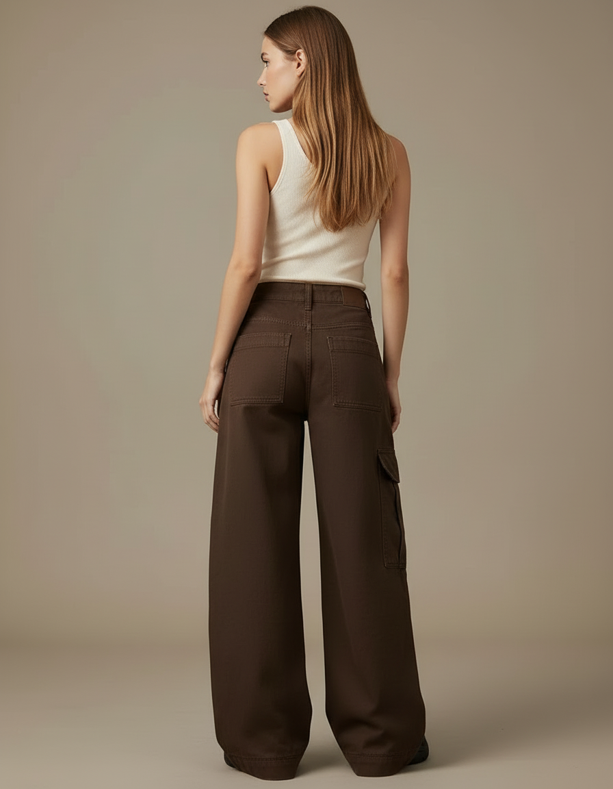 Pantalon Cargo Marron Ample Femme Y2K - Toile - vue 2