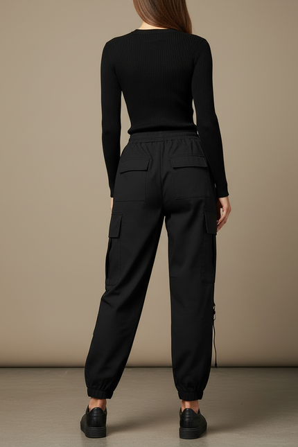 Pantalon Cargo Noir Chaînes Streetwear Femme - Polyester - vue 2