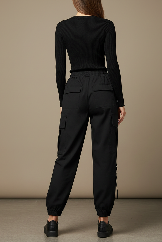 Pantalon Cargo Noir Chaînes Streetwear Femme - Polyester - vue 2
