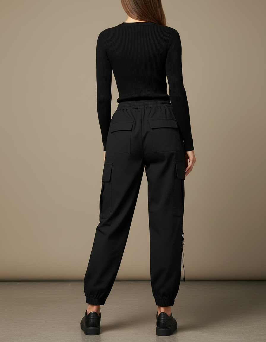 Pantalon Cargo Noir Chaînes Streetwear Femme - Polyester - vue 2