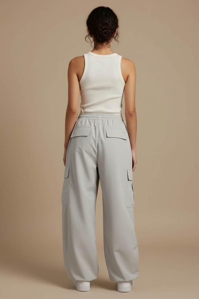Pantalon Cargo Gris Ample Léger Décontracté Femme - Polyester - vue 2