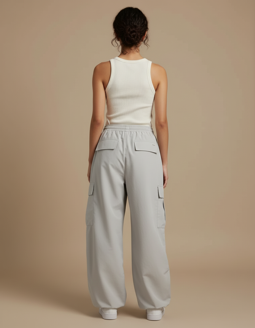 Pantalon Cargo Gris Ample Léger Décontracté Femme - Polyester - vue 2
