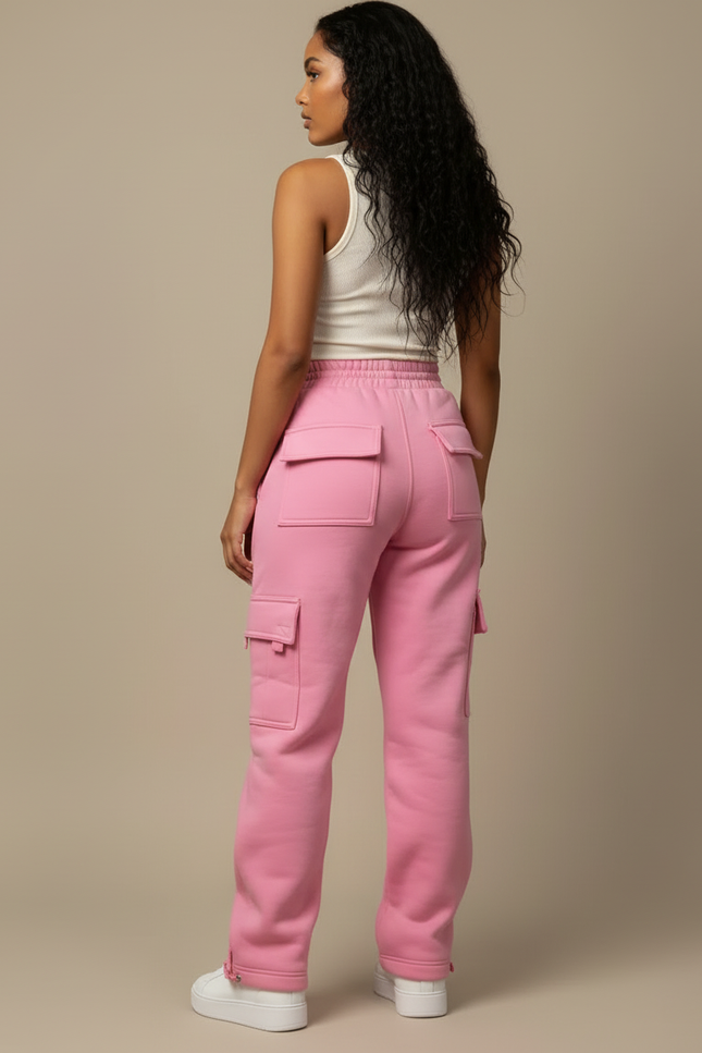 Pantalon Cargo Rose Ample Molletonné Multipoches Femme - vue 2