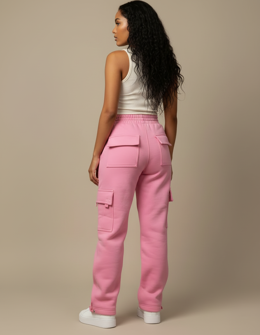 Pantalon Cargo Rose Ample Molletonné Multipoches Femme - vue 2