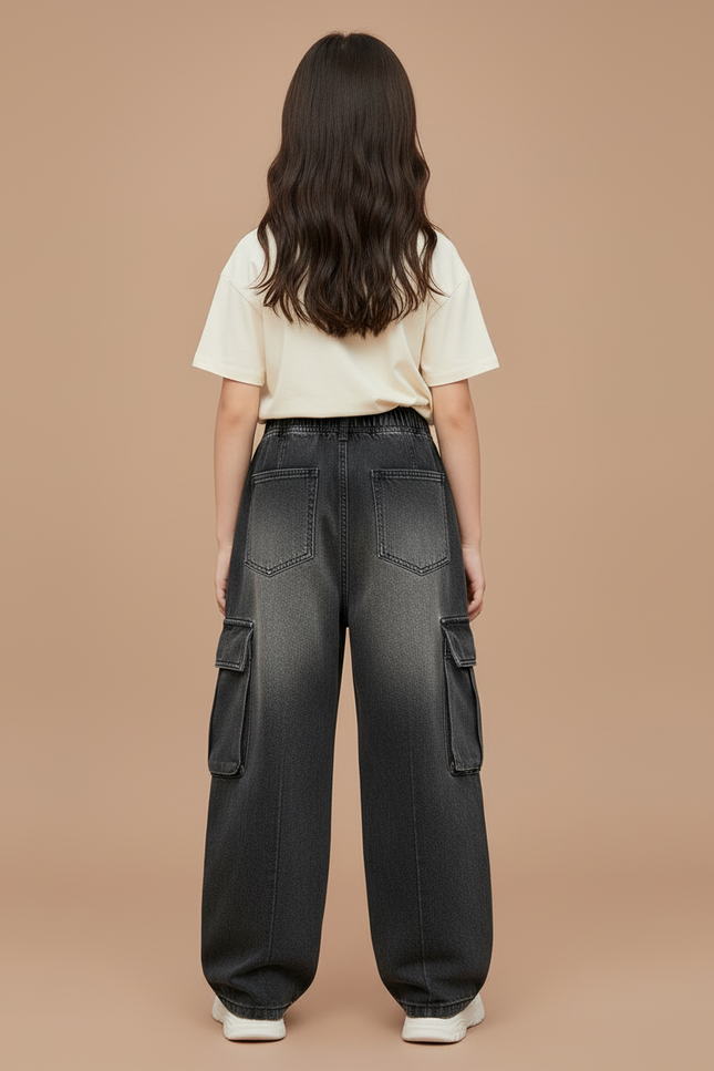 Pantalon Cargo Gris Ample Denim Enfant - Jean - vue 2