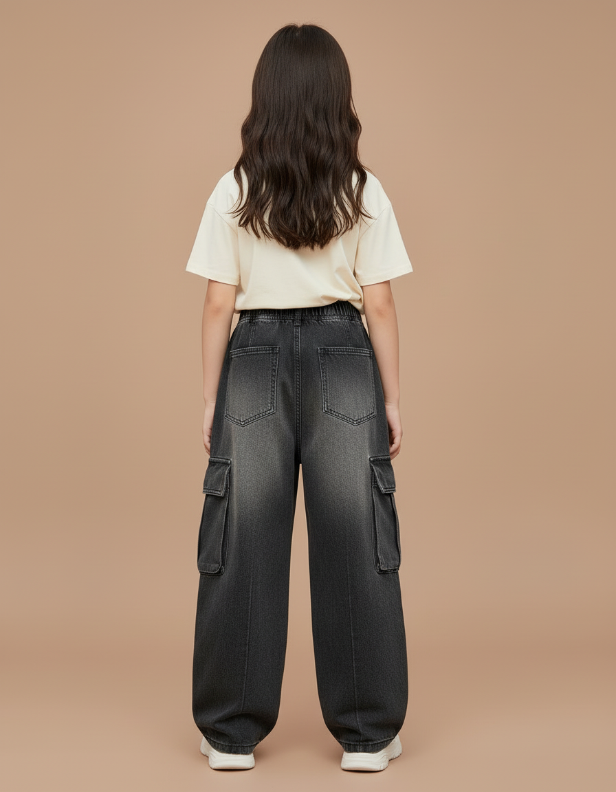 Pantalon Cargo Gris Ample Denim Enfant - Jean - vue 2