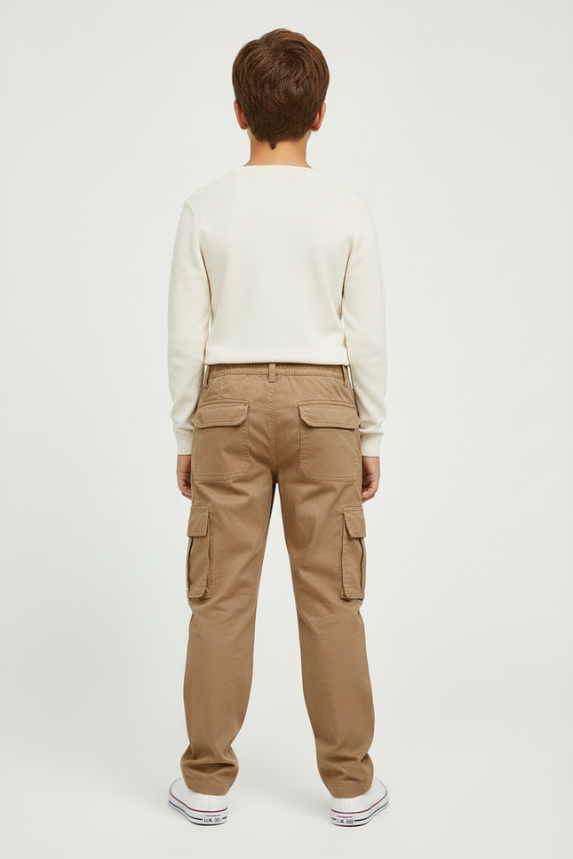 Pantalon Cargo Kaki Enfant Décontracté Coton Multipoches - vue 2