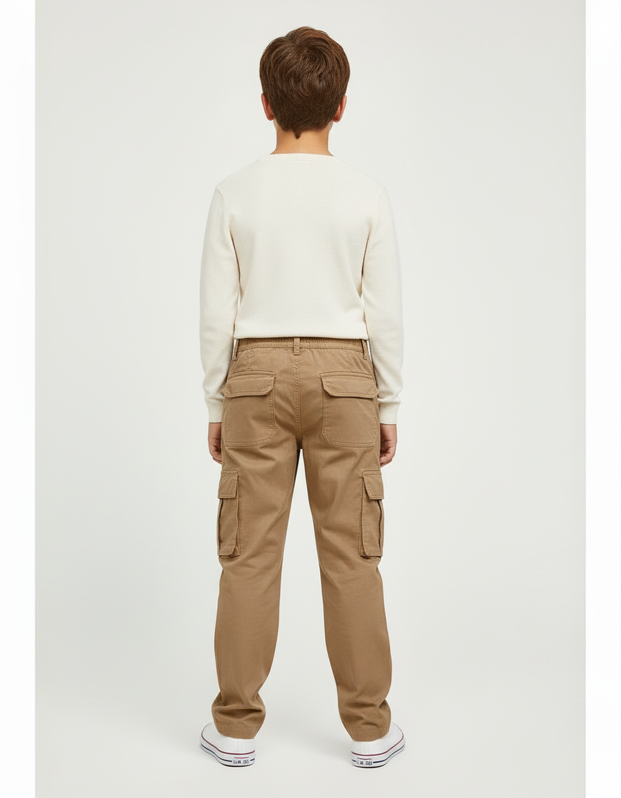 Pantalon Cargo Kaki Enfant Décontracté Coton Multipoches - vue 2