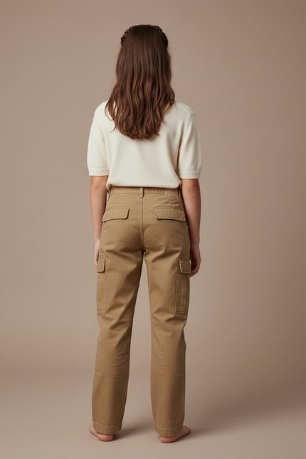 Pantalon Cargo Kaki Coton Ample Multipoches Décontracté Enfant - vue 2