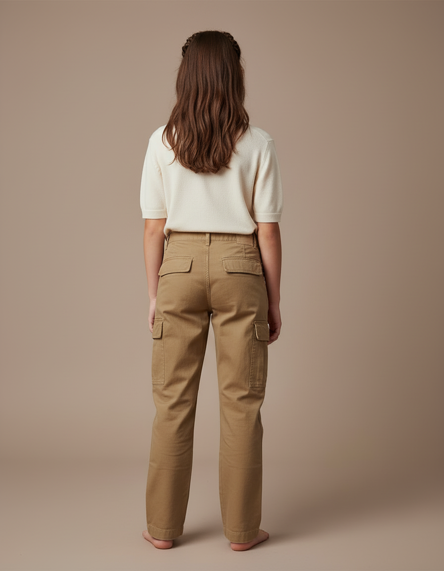 Pantalon Cargo Kaki Coton Ample Multipoches Décontracté Enfant - vue 2